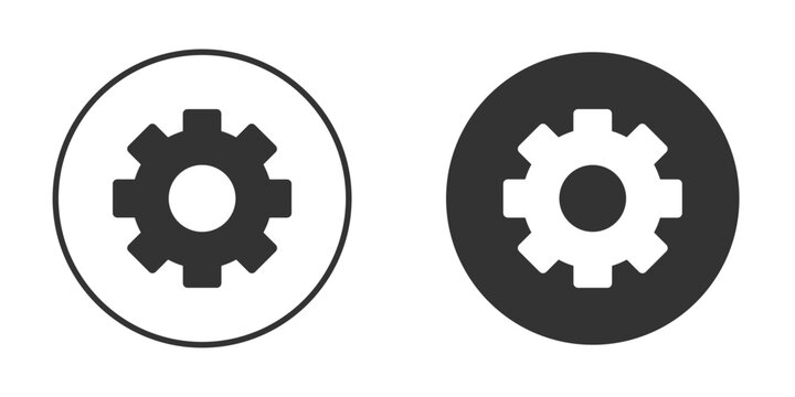 Settings gear icon in black solid flat silhouette designs