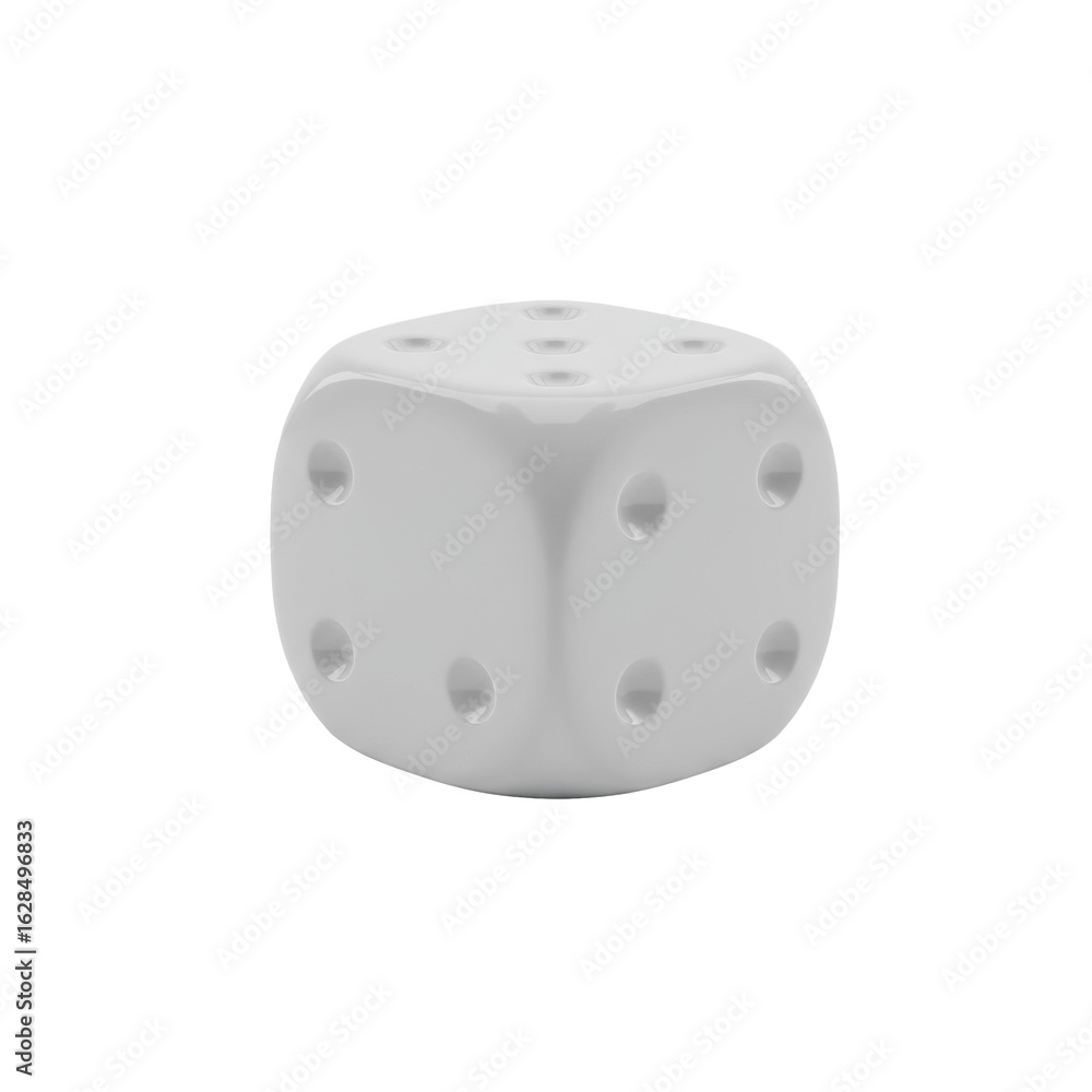 Poster transparent, six-sided, blank die with sharp contours and matte faces, isolated on a transparent bac