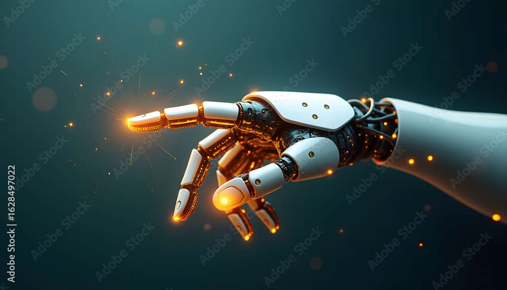 Aufkleber a robotic hand extends with glowing sparks, symbolizing advanced technology and artificial intellige
