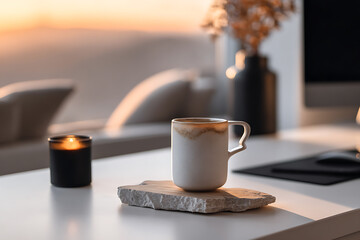 productivity at home, comfortable home office with a relaxed worker and a i earned this coffee mug