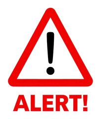 Red warning triangle symbol with alert text isolated on transparent background