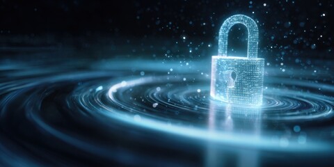 The Digital Lock Symbolizing Cybersecurity and Data Protection in a Futuristic Setting