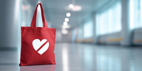 The stylish red tote bag with a heart design in a modern setting