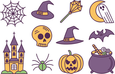 Halloween Illustration Set Featuring Pumpkins Ghosts and Bats. Creative Halloween Clipart Set with Spooky and Fun Elements. Halloween Design Collection with Festive Pumpkins and Haunted Icons