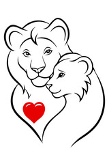 lion mother and lion baby 