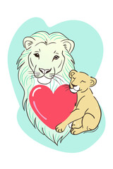 lion mother and lion baby 