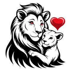 lion mother and lion baby 