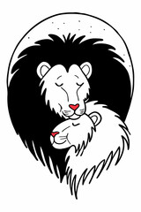 lion mother and lion baby 