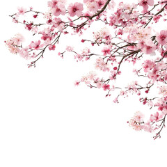 Fototapeta premium Pink cherry blossoms in full bloom, branches reaching out against a black background