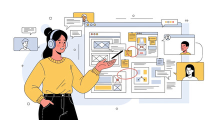 Online Meeting Concept Demonstrating Digital Project For Website With Team Members