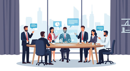 Innovative Team Discussing Financial Growth During Futuristic Meeting