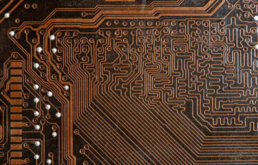 An electronic circuit board with microchips.A board for soldering electronic systems.