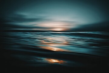 Sunset over dark water, soft focus.  Ocean horizon, dramatic colors