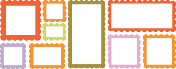 Vintage Frame and Border Vector Set – Decorative Old Paper Stamp, Blank Photo Card Template, Square Sticker Design with Floral Pattern, Retro Album Art Illustration for Scrapbook and Post Decoration