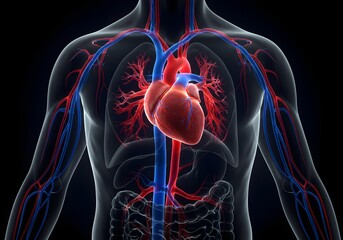 Cardiovascular System Floating in Space &ndash; Futuristic Chest Anatomy Render