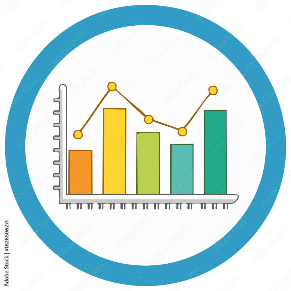 Aufkleber colorful bar and line graph with data points inside a blue circle