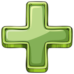 Obraz premium Illustration of a Green Plus Sign with Outlined Edges on White Background