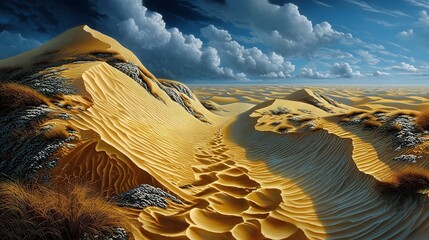 Golden wonderland massive hourglass in desert