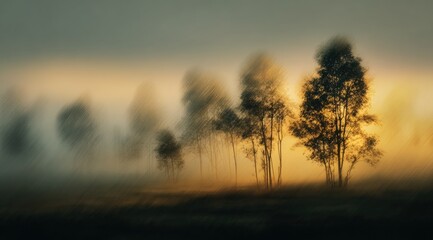 Obraz premium Misty sunrise landscape with silhouetted trees