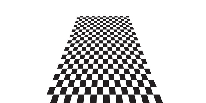 Distorted checkered plane in perspective. Warped tile floor. Curvatured checkerboard texture. eps 10