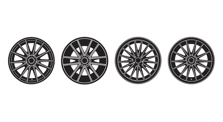 Four vintage wagon wheels in a row silhouette