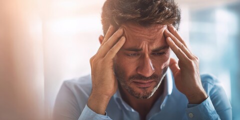 The man experiencing stress and tension in a busy work environment.