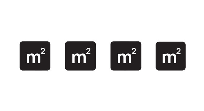Four black squares with the letter m and a superscript 2 in white silhouette