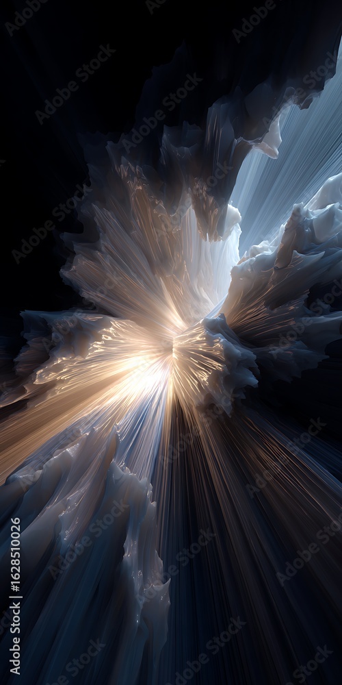 Poster abstract explosion of light and energy in a dark background, creating a dynamic and radiant burst wi