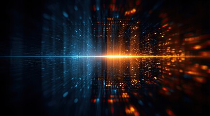 Abstract digital tunnel, vibrant colors,  flowing data stream