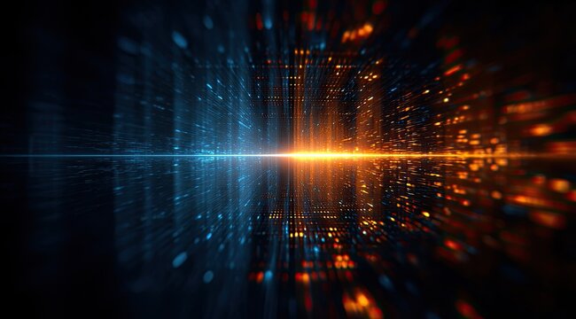 Abstract digital tunnel, vibrant colors,  flowing data stream