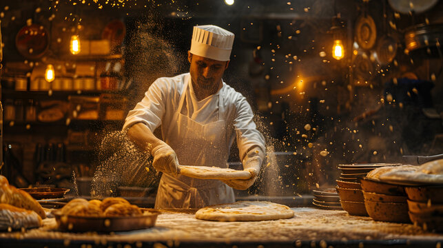 A chef is spking out a dough