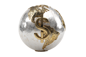 Gold dollar sign on a globe. Global finance, business, economy concept.