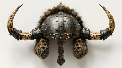 A helmet with horns and a fur on it