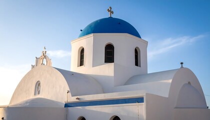 Obraz premium Whitewashed church with a blue dome