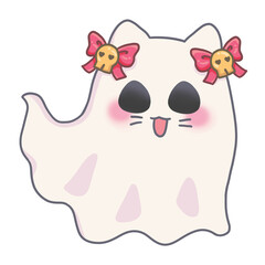 Cute Halloween Ghost Illustration – Kawaii Style PNG