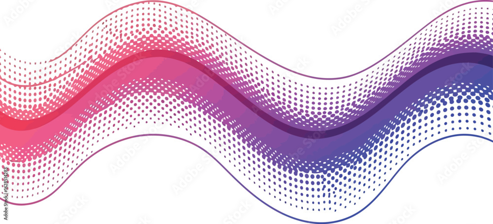 Poster abstract wave background with flowing blue curves and halftone pattern for modern vector design illu