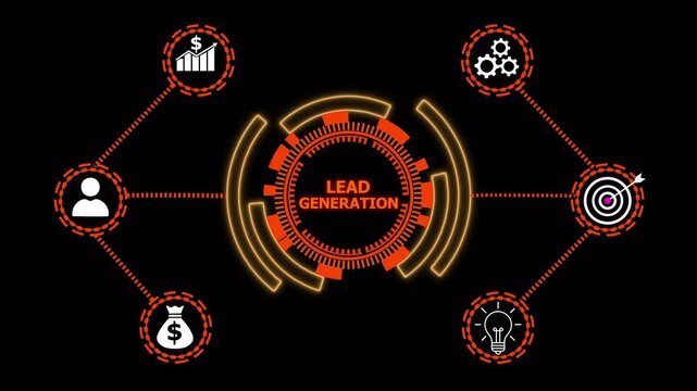Internet, business, Technology and network concept. Lead Generation. Futuristic neon-style graphic showing a magnet attracting user icons or dollar signs.