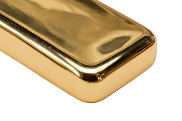 Close up of a shiny gold bar reflecting light.