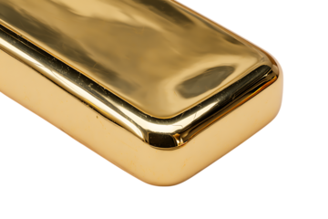 Close up of a shiny gold bar reflecting light.