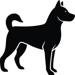 Canaan dog silhouette of ancient middle eastern breed with curled tail in standing pose on white background
