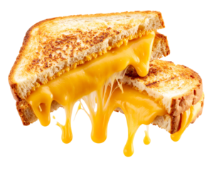Delicious grilled cheese sandwich with melting cheddar, comfort food on transparent background
