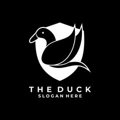 Duck shield logo design vector template. Duck animal protections logo design icon