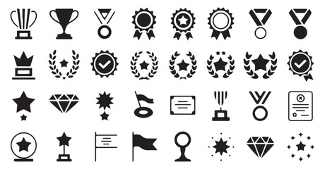 Icons representing awards, recognition, and achievements like trophies, medals, and stars