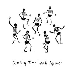 Dancing Skeletons Illustration, Retro Halloween Party PNG Clipart