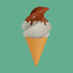Vanilla ice cream cone with chocolate syrup topping