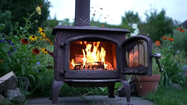 Cozy Outdoor Fireplace Ambiance with Nature's Beauty | Relaxing Fireside