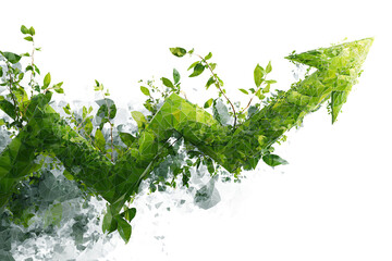 Green arrow made of leaves, growth concept