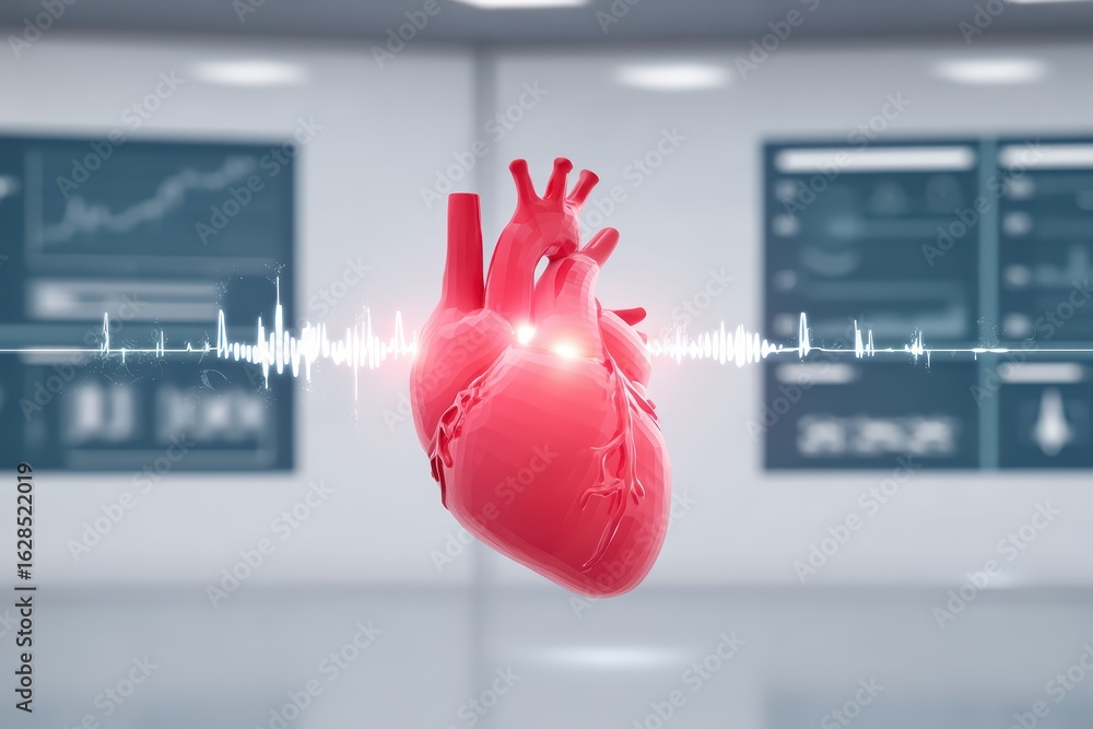 Poster realistic heart visualization with sound wave representation