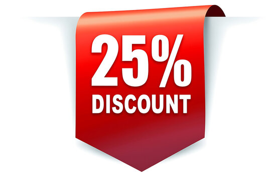 Vibrant 25 Percent Discount Ribbon Tag for Promotions and Sales Offers to Attract Customers and Boost Retail Business