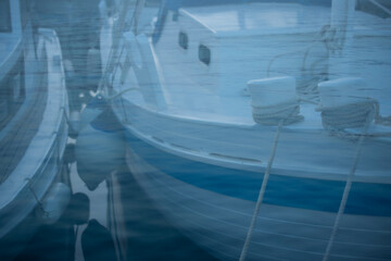 The seaport in Betina, Murter island, Croatia at dusk. Cold tone harbour background. Fishing boats